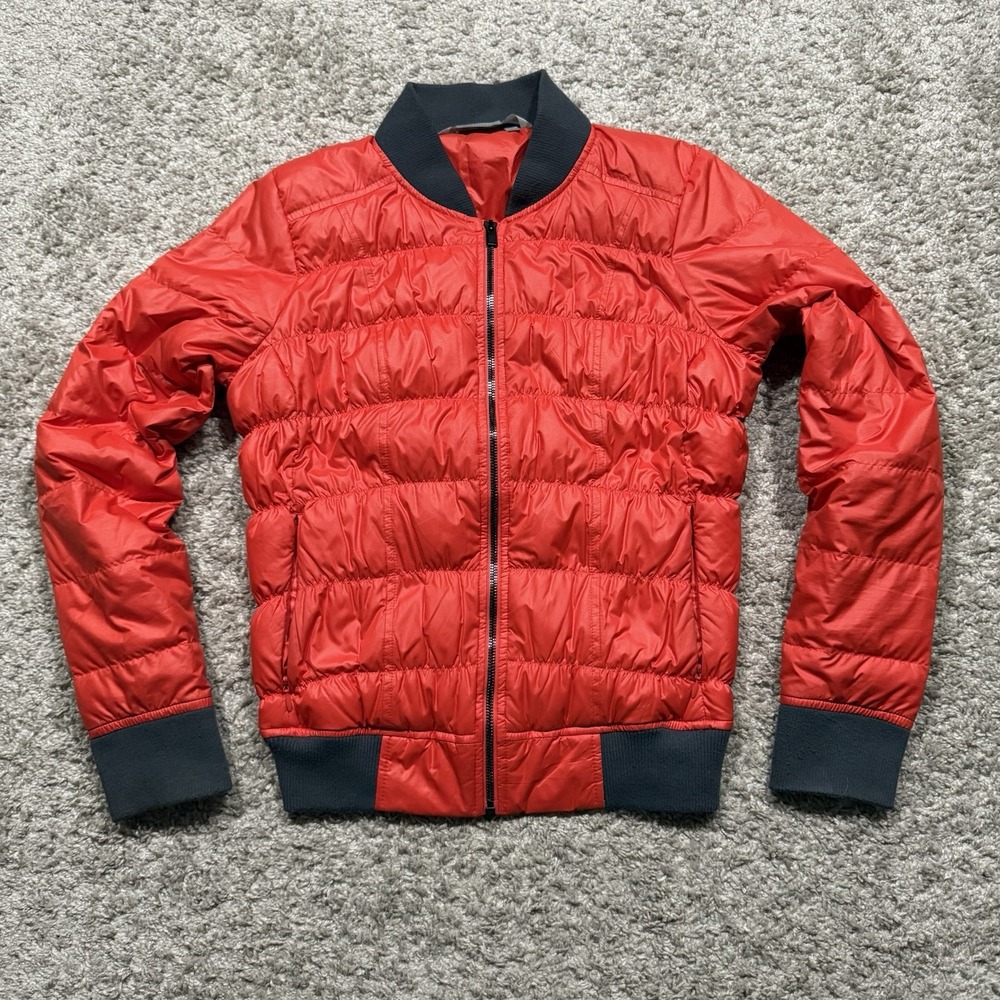 Athleta Women's Goose Down (90%) Full Zip Puffer Jacket SZ S Red Mock Neck